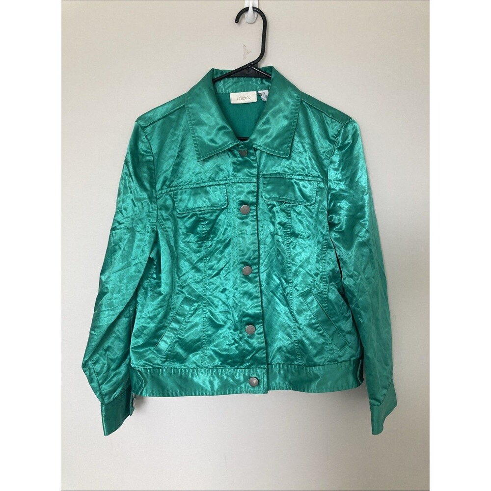 Chicos Green Satin  Style Jacket Size 2